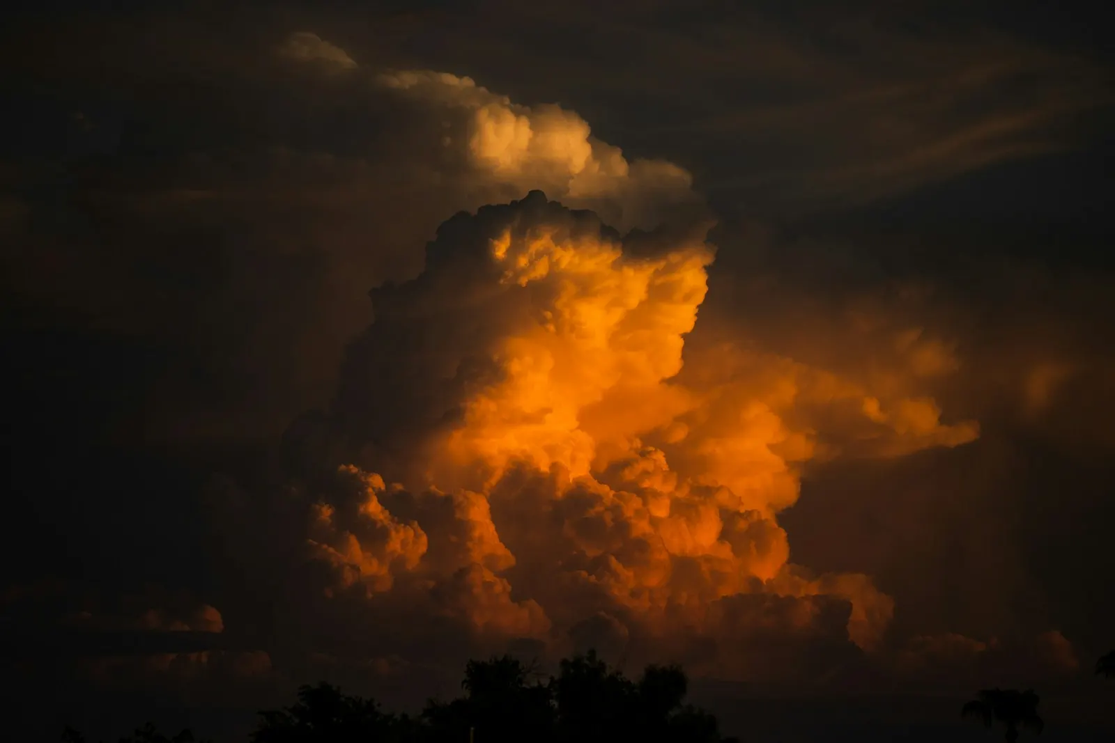 A towering cumulonimbus cloud lit by warm golden light